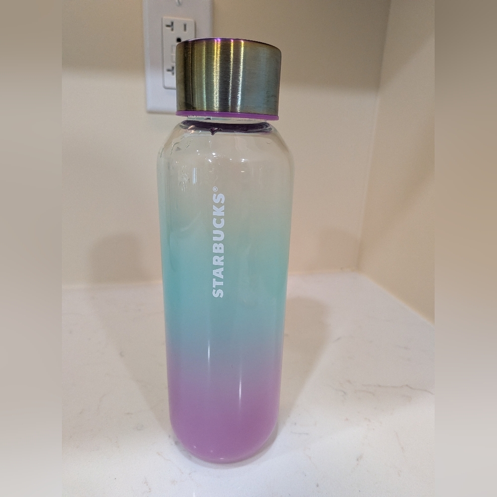 Starbucks 2021 Summer Ombre Purple & Teal 20 Oz Glass Water Bottle Twist Top